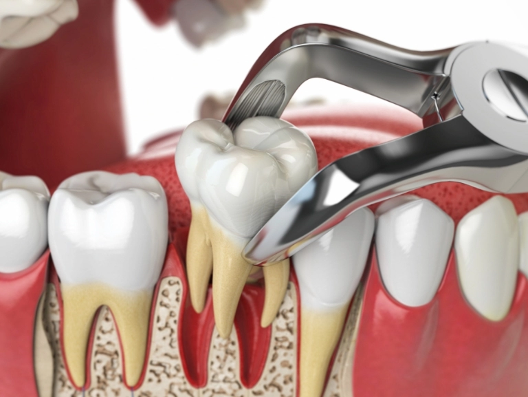 Usunięcie zęba przy pomocy narzędzi stomatologicznych